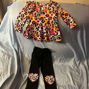 Colorful Leopard Print Top and Black Leggings Set